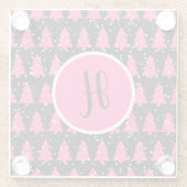 モダン明るい赤紫色&ブラッククリスマスツリーモノグラムグラ ガラスコースター (裏面)