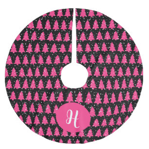 モダン明るい赤紫色&ブラッククリスマスツリー ブラッシュドポリエステルツリースカート