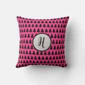 モダン明るい赤紫色&ブラックモノグラム装飾用クッション クッション (裏面)