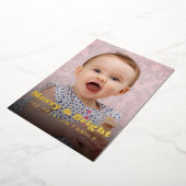 モダン明メリーるいはっきりしたタイポグラフィ2フォトピンク 箔シーズンカード (回転した状態)