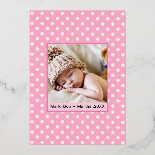 モダン明メリーるいはっきりしたタイポグラフィ2フォトピンク 箔シーズンカード (裏面)