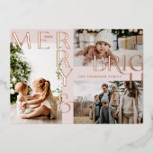 モダン明メリーるいはっきりしたタイポグラフィ3フォトピンク 箔シーズンカード (正面)