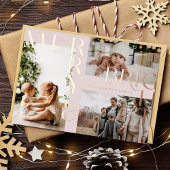 モダン明メリーるいはっきりしたタイポグラフィ3フォトピンク 箔シーズンカード