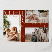 モダン明メリーるいはっきりしたタイポグラフィ3 Photo Red 箔シーズンカード (正面)