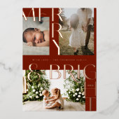 モダン明メリーるいはっきりしたタイポグラフィ3 Photo Red 箔シーズンカード (正面)