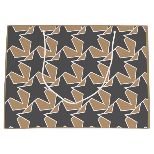 モダン星の幾何学的 – トープと灰色/灰色 ラージペーパーバッグ (正面)