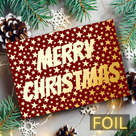 モダン星はメリー・エレガントクリスマスの燃える赤 箔シーズンカード