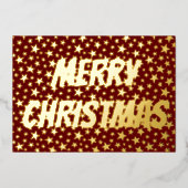 モダン星はメリー・エレガントクリスマスの燃える赤 箔シーズンカード (正面)