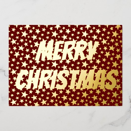 モダン星はメリー・エレガントクリスマスの燃える赤 箔シーズンカード (正面)