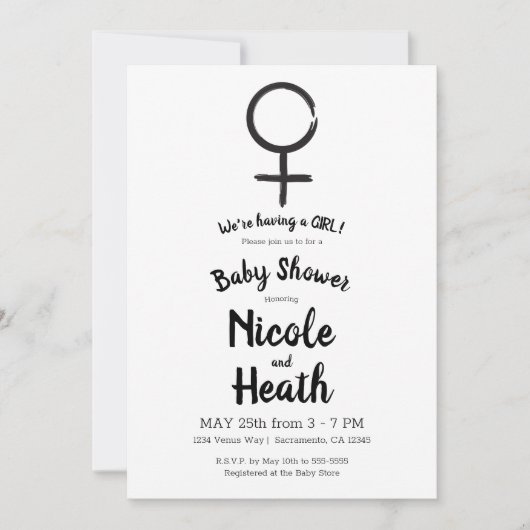 モダン星占いビーナスフェミニンベビーガールシャワー 招待状 (正面)