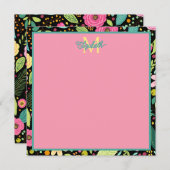 モダン春の花オンブラックモノグラム ノートカード (正面/裏面)