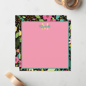 モダン春の花オンブラックモノグラム ノートカード (正面/裏面インサイチュ)