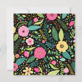 モダン春の花オンブラックモノグラム ノートカード (裏面)