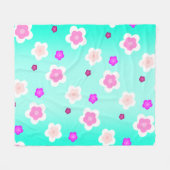 モダン春アクア勾配紫色の花柄 フリースブランケット (正面(横))