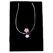 モダン春アクア勾配紫色の花柄 ミディアムペーパーバッグ (正面)