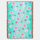 モダン春アクア勾配紫色フローラパターン スローブランケット (正面縦)