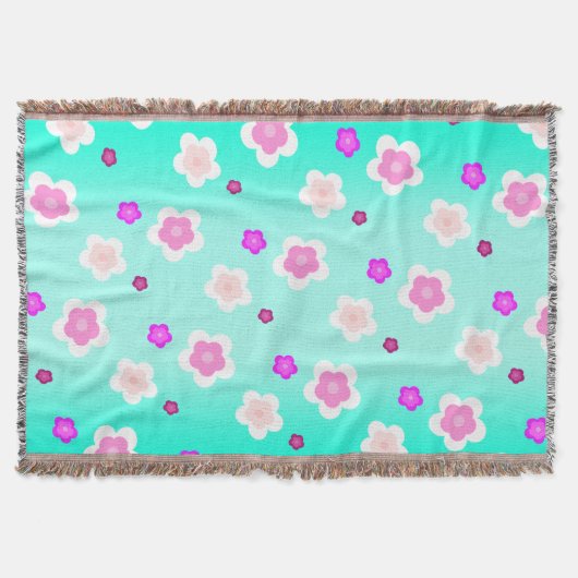 モダン春アクア勾配紫色フローラパターン スローブランケット (正面)