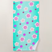 モダン春アクア勾配紫色フローラパターン ビーチタオル (正面)