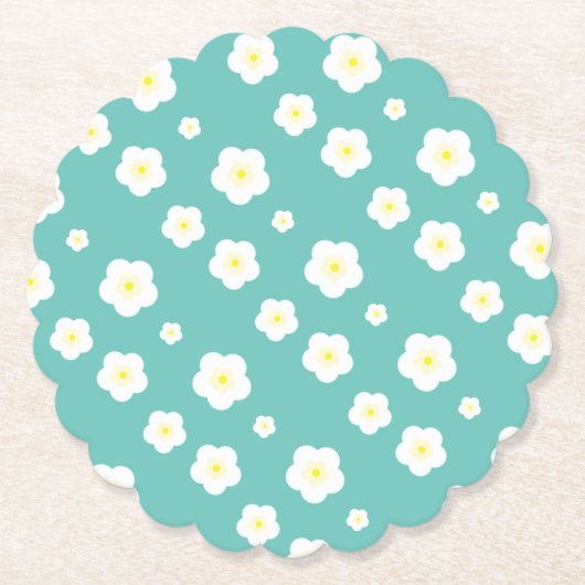 モダン春アクア勾配黄色植物模様 ペーパーコースター (正面)