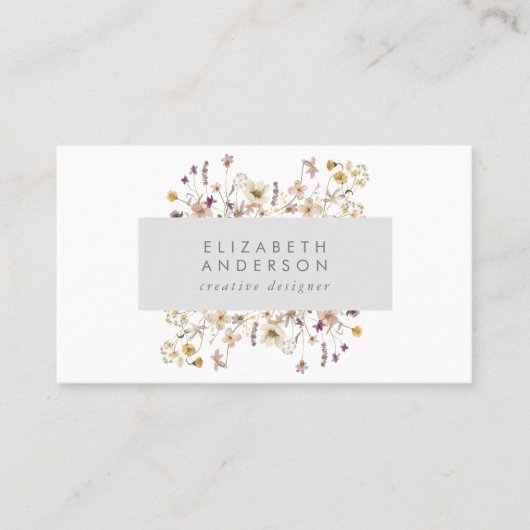 モダン春エレガントワイルドフラワーズフローラ灰色 名刺 (正面)