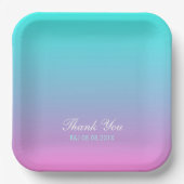 モダン春ピンクターコイズグラデーション結婚式の引き出物 ペーパープレート (正面)