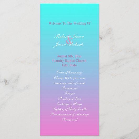 モダン春ピンクターコイズグラデーション結婚式 プログラム (正面)