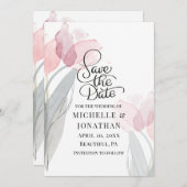 モダン春ピンクチューリップ結婚ズ感動的 セーブザデート (正面/裏面)