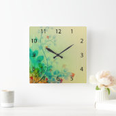 モダン春フローラ抽象芸術アート スクエア壁時計 (ホーム)