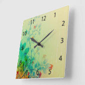 モダン春フローラ抽象芸術アート スクエア壁時計 (傾斜)