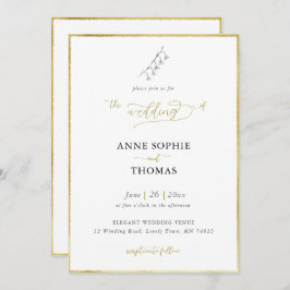 モダン春リリー・オブ・ザ・バレーBW金ゴールド結婚 招待状