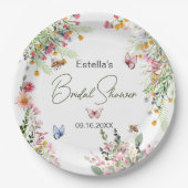 モダン春ワイルドフラワースクリプトブライダルシャワー ペーパープレート (正面)
