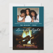 モダン暖炉の火の木の居心地の良いクリスマスフォト カード (正面)