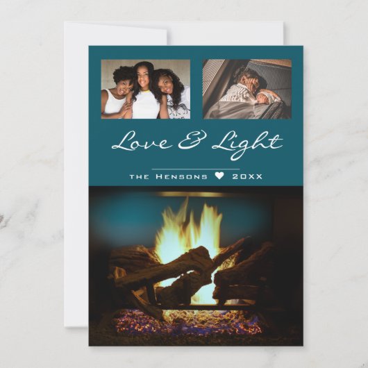 モダン暖炉の火の木の居心地の良いクリスマスフォト カード (正面)