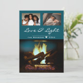 モダン暖炉の火の木の居心地の良いクリスマスフォト カード (スタンド正面)