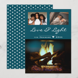 モダン暖炉の火の木の居心地の良いクリスマスフォト カード