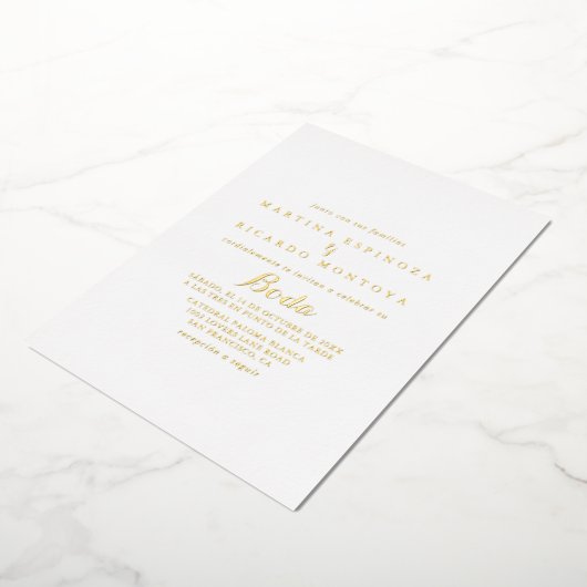 モダン書スペインの結婚の金ゴールド 箔招待状 (回転した状態)