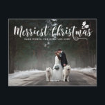 モダン書メリーChristmas写真 シーズンポストカード<br><div class="desc">白い書エレガント跡とホリーを使ったホリモダンーはがきも。ステッカー、ラベル、スタンプなどのマッチング項目が利用可能。</div>