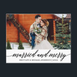 モダン書結婚したとメリーの結婚写真 ポストカード<br><div class="desc">書モダンエレガント書の写真と結婚メリーのクリスマス結婚したのはがき</div>