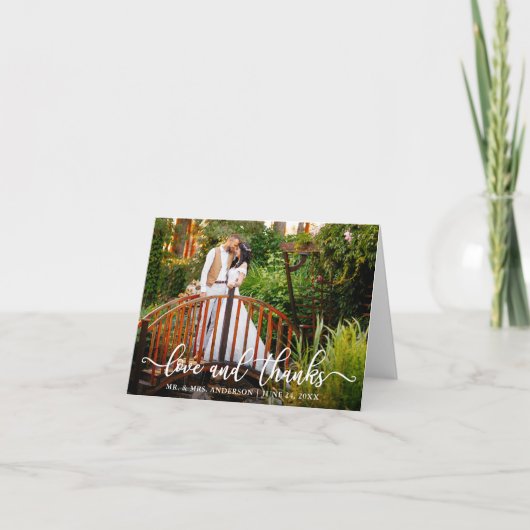 モダン書結婚の恋感謝してい文 サンキューカード (正面)