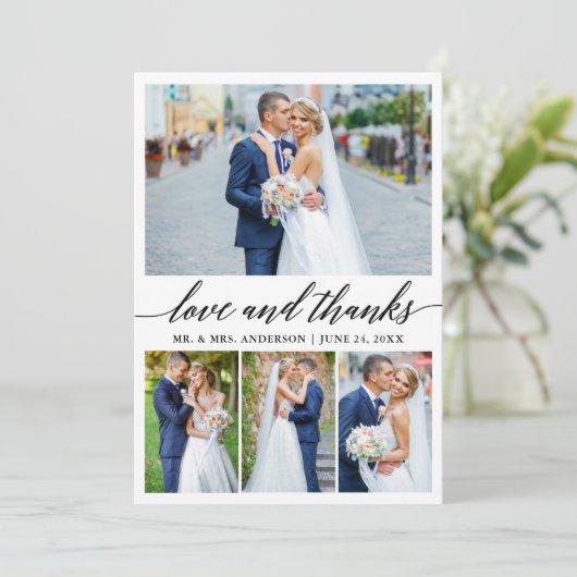 モダン書結婚の愛感謝してい4写真 サンキューカード (スタンド正面)