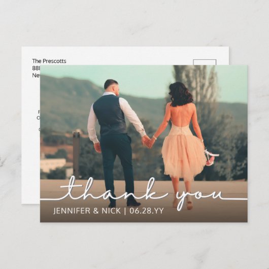 モダン書結婚の感謝の写真 ポストカード (正面/裏面)