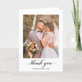 モダン書結婚の3枚の写真サンキューカード サンキューカード