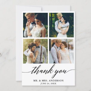 モダン書結婚の4枚の写真 サンキューカード