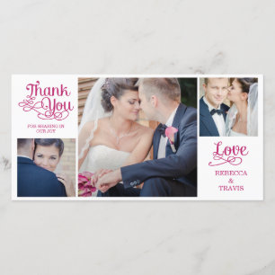 モダン書結婚サンキューカード明るい赤紫色 サンキューカード