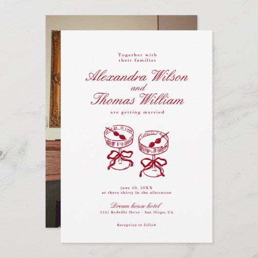 モダン書赤結婚の 招待状 (正面/裏面)