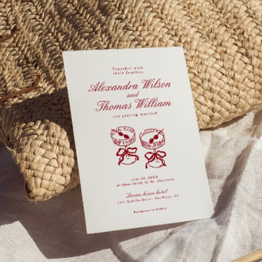 モダン書赤結婚の 招待状