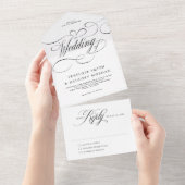 モダン書道の時代を超えた結婚白黒 オールインワン招待状 (貼ってはがせる)