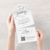 モダン書道の時代を超えた結婚白黒 オールインワン招待状 (貼ってはがせる)