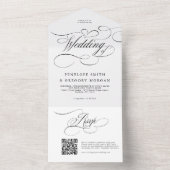 モダン書道の時代を超えた結婚白黒 オールインワン招待状 (内側)