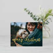 モダン書道メリークリスマス写真 箔シーズンポストカード (立ち正面)